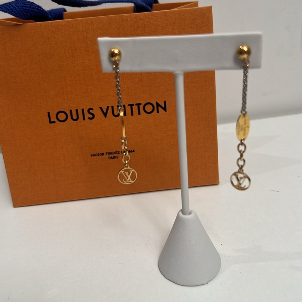 Louis Vuitton Gold Silver Earrings 2.5”